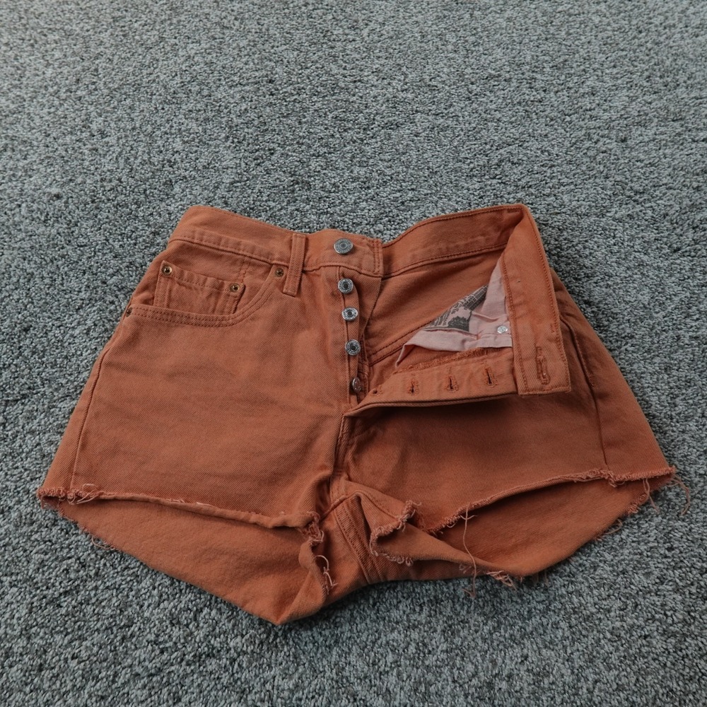 NEW Levis Shorts Womens 26 Brown Orange Denim Jean 501 Button Fly Cut Off Micro